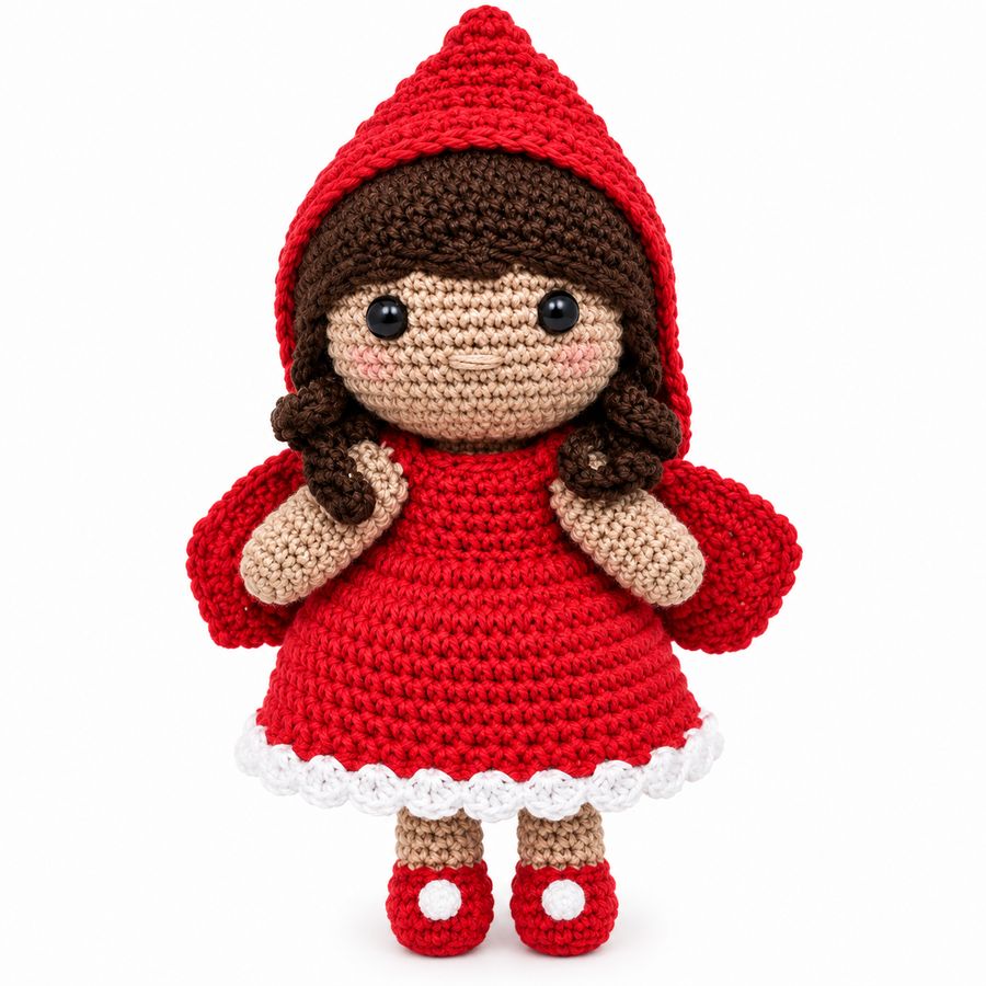 Muñeca amigurumi con capa roja estilo Caperucita